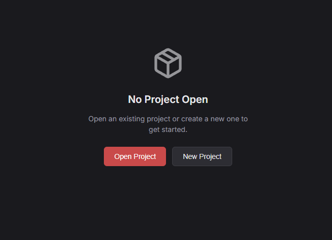 Empty canvas with File menu open showing New Project option